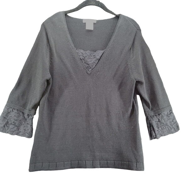 Uniform John Paul Richard Womens Blouse Black Size Medium Rayon Blend Lace - Picture 1 of 12